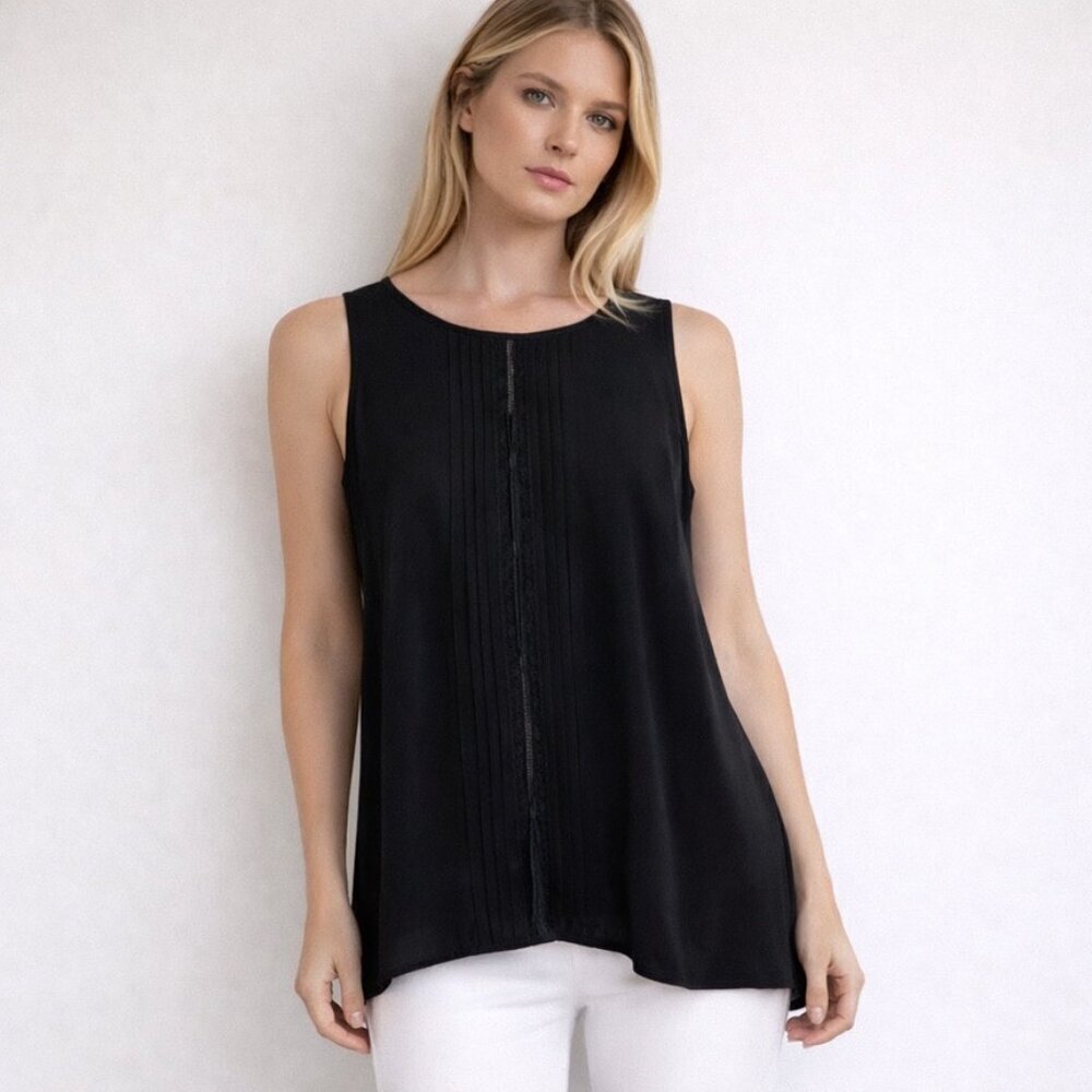 Clover Canyon size Medium black silk sleeveless blouse lace trim